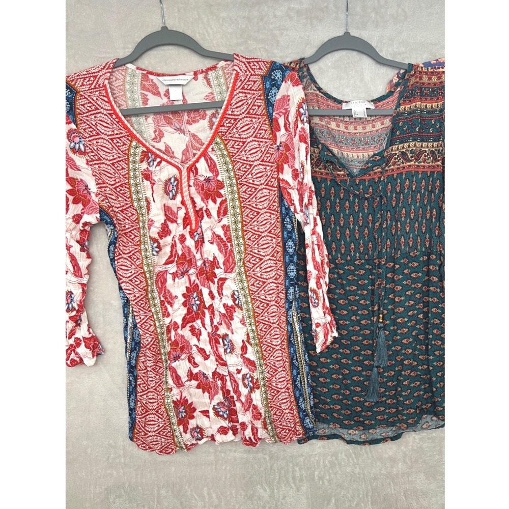 Womens Lot‎ of 2 Boho Peasant Top Size XL Teal floral Paisley Print